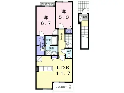 クラール土器町A(2LDK/2階)の間取り写真