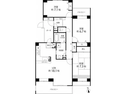 ティーズガーデン西寺尾C棟(3LDK/1階)の間取り写真