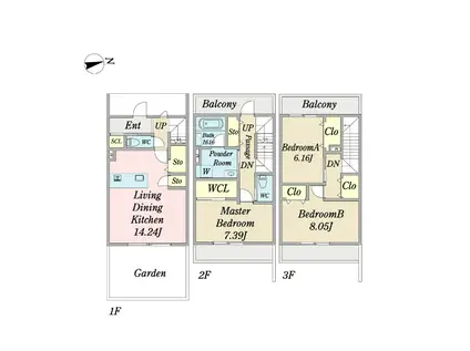 レジデンシャルジェム姪浜駅(3LDK/1階)の間取り写真