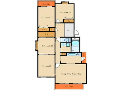 サンハイツ貴崎 5号棟(4LDK/4階)の間取り写真