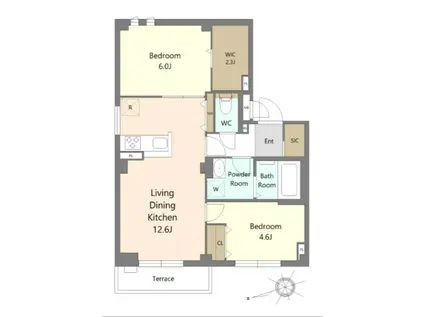 BELLE SERENO(2LDK/1階)の間取り写真