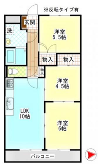 ネクスト倉田 東館(3LDK/3階)の間取り写真
