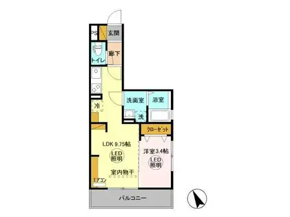 シャンブルK(1LDK/2階)の間取り写真