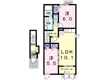 アムール(2LDK/2階)の間取り写真