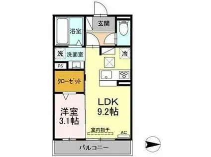 トカティ(1LDK/1階)の間取り写真