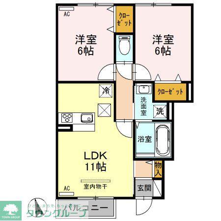 Mウェーブ貝沢(2LDK/1階)の間取り写真
