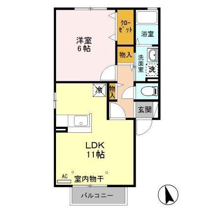 エスポワールI(1LDK/2階)の間取り写真