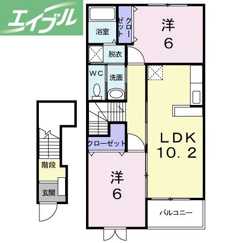 ブランプレジールA棟(2LDK/2階)の間取り写真