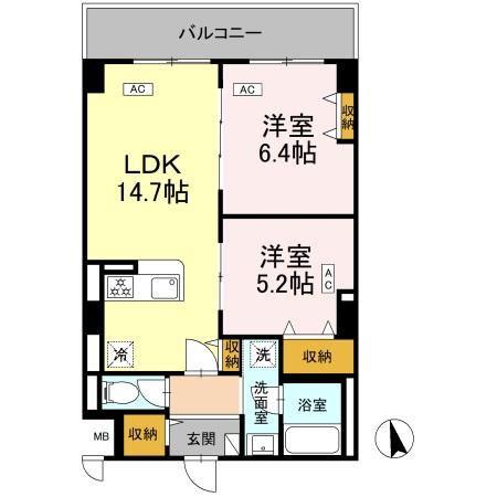 カスタリア西船橋II(2LDK/2階)の間取り写真