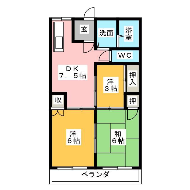 ディスティーノ高富(3DK/3階)の間取り写真