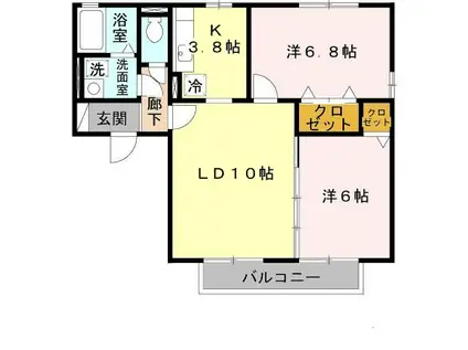 リビオン A棟(2LDK/2階)の間取り写真