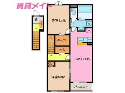 カーサ ウーノ グランデ(2LDK/2階)の間取り写真