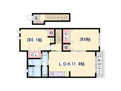 ジークフリーデンI(2LDK/2階)の間取り写真