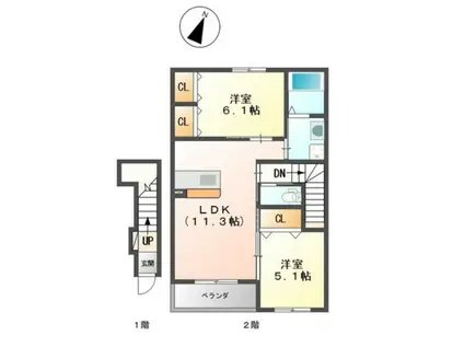 ボヌール(2LDK/2階)の間取り写真