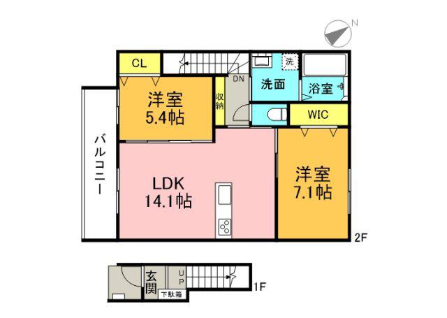 アルクス長束(2LDK/2階)の間取り写真