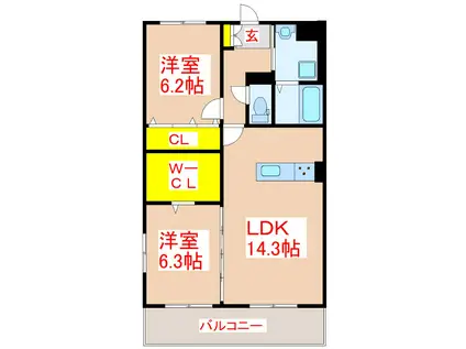 ブルーサンシャインII(2LDK/2階)の間取り写真