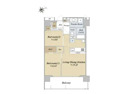 三田聖坂ガーデンレジデンス(2LDK/5階)の間取り写真