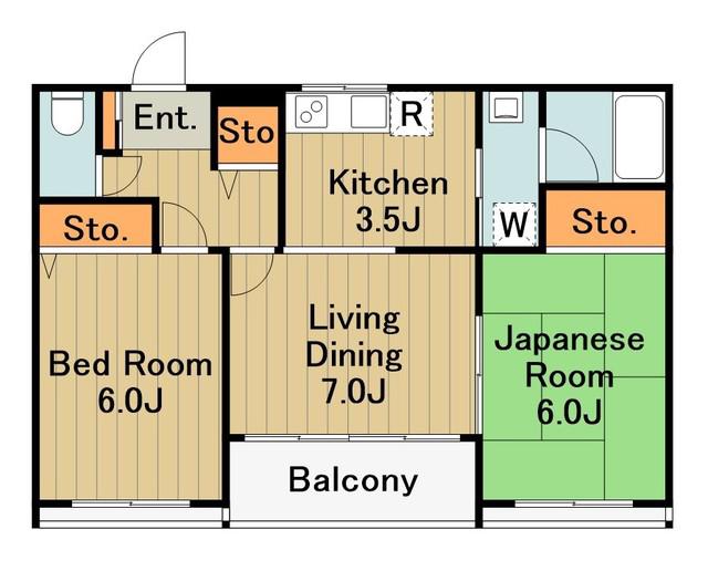 サンライズ相模原(2LDK/3階)の間取り写真