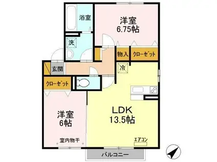 フローラルC棟(2LDK/2階)の間取り写真