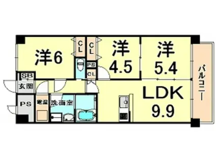 リッシェルヴィラ(3LDK/4階)の間取り写真