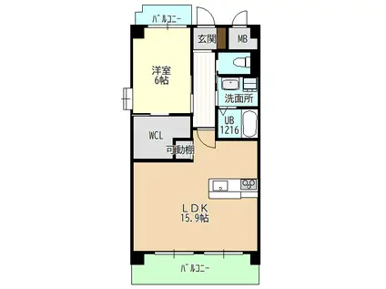 エスポワール竹越(1LDK/2階)の間取り写真