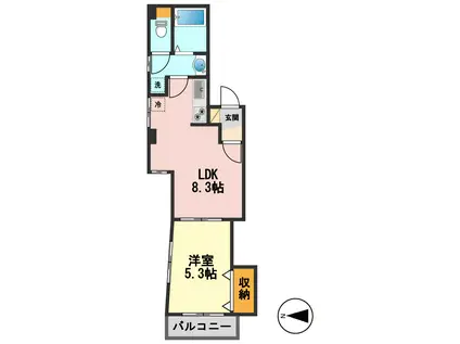 CASA CHIARA(1DK/3階)の間取り写真