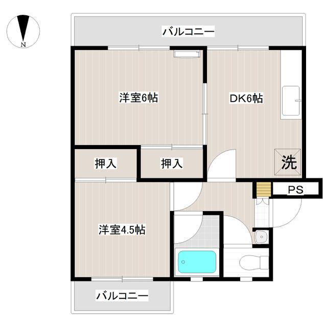 海老名三紫コーポ(2DK/2階)の間取り写真