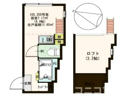 ハーモニーテラス向原(ワンルーム/1階)の間取り写真