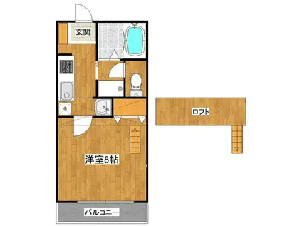 リバーサイド多々良(1K/2階)の間取り写真