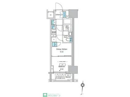 プレディアコート錦糸町スカイビュー(1DK/14階)の間取り写真