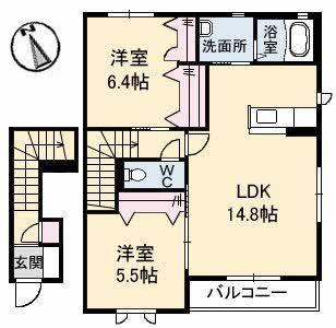 フレンチ・モモ(2LDK/2階)の間取り写真