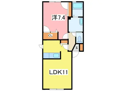 ウィーブル(1LDK/1階)の間取り写真