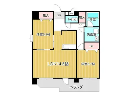 サンフィオーレ中郷(2LDK/4階)の間取り写真