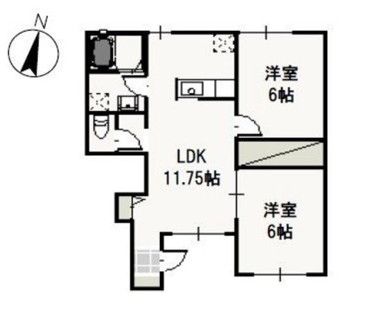 アロース牟佐(2LDK/1階)の間取り写真
