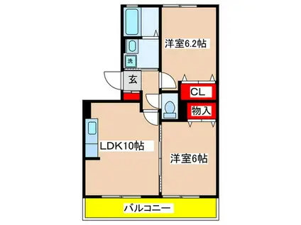 エレガンス日吉(2LDK/1階)の間取り写真