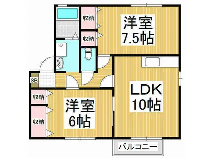 アンリミエール C(2LDK/2階)の間取り写真