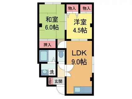 大仲売布メゾンドムール(2LDK/4階)の間取り写真