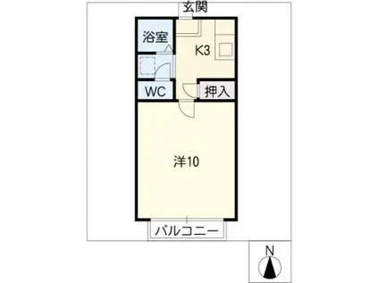 ローズII(1K/1階)の間取り写真
