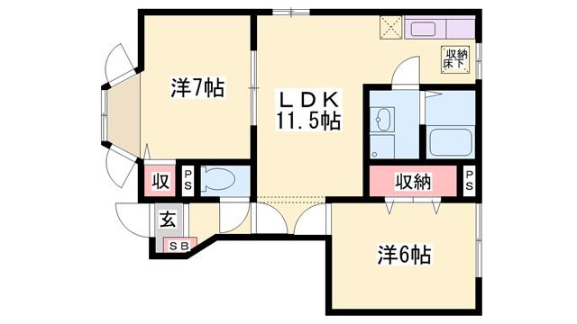 NKヒルズ2(2LDK/1階)の間取り写真