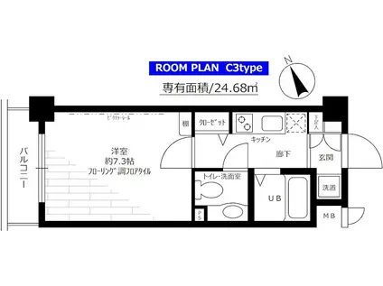 ステージグランデ市谷薬王寺(1K/1階)の間取り写真