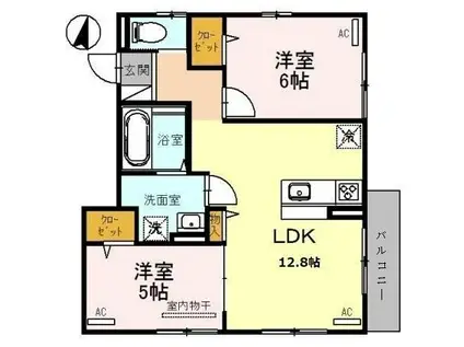 アンシャンテ山手(2LDK/2階)の間取り写真