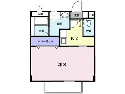ミレニアムハイツ(1K/2階)の間取り写真