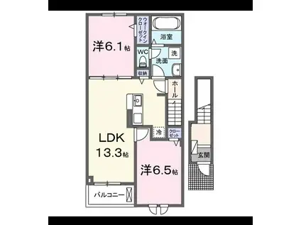 世羅町寺町アパート(2LDK/2階)の間取り写真