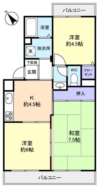 ボア・クレールB(3K/3階)の間取り写真