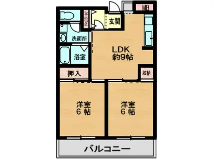 フェニックス御影(2DK/2階)の間取り写真