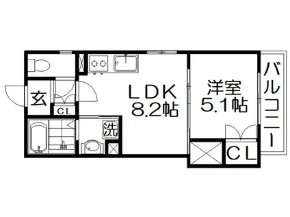 クリエオーレ牧野本町(1LDK/3階)の間取り写真