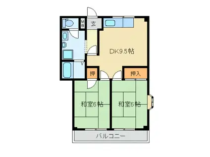 ハイデンス山本2(2LDK/1階)の間取り写真