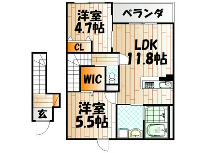 リオーネ富野(2LDK/2階)の間取り写真