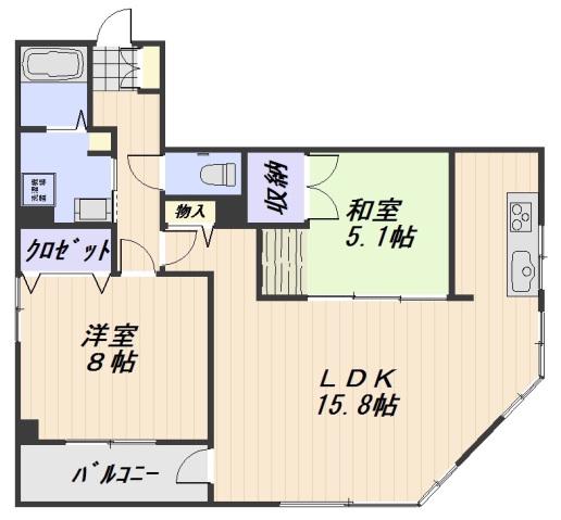 ドミール住吉(2LDK/3階)の間取り写真