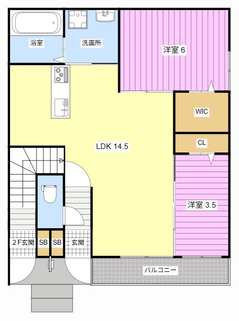 エルガーデン早出(2LDK/1階)の間取り写真